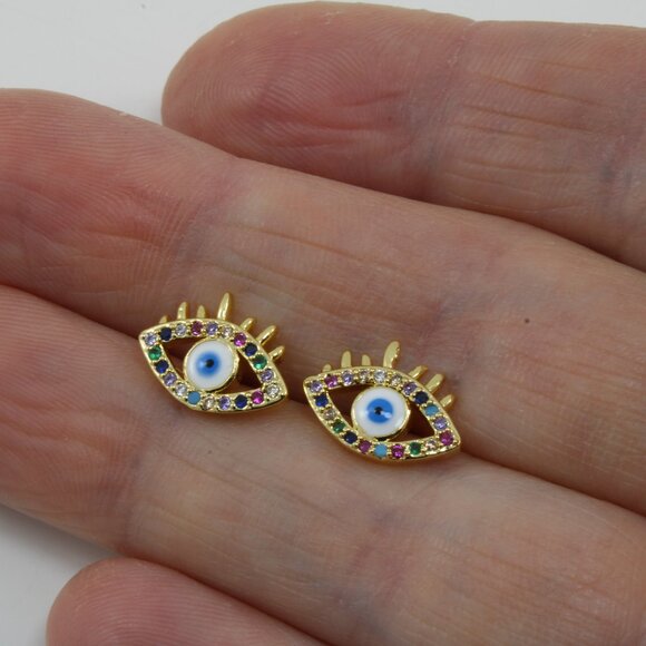 Jewelry - Brand New Evil Eye gold plated earrings